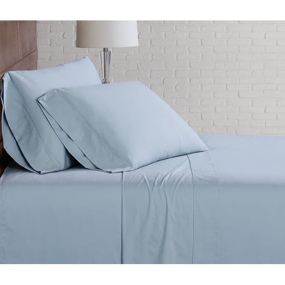Cannon Solid Percale Light Blue 4 Piece Queen Sheet Set