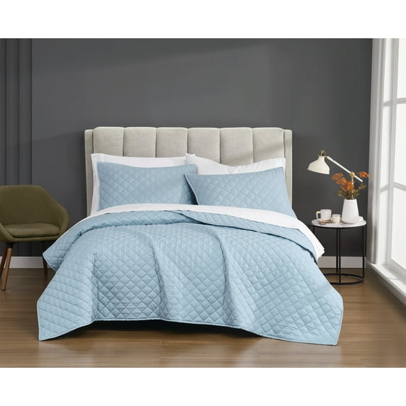 Cannon Percale 200 Thread Count Solid 100% Cotton Quilt Set Light Blue Cotton 3-Piece King Quilt Set, solid color themed, for Men and Women, OEKO-TEX Certified Confidence
