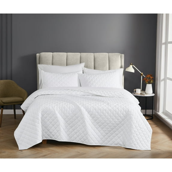 Cannon Percale 200 Thread Count Solid 100% Cotton Quilt Set White Cotton 3-Piece King Quilt Set, solid color themed, for Men and Women, OEKO-TEX Certified Confidence