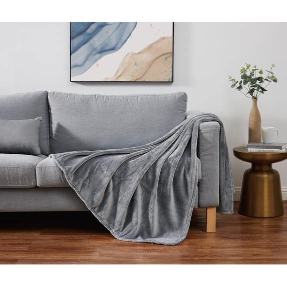 Cannon Solid Plush Grey Polyester 1-Piece 60x80 Throw Blanket, solid themed, for Men and Women, OEKO-TEX Certified Confidence
