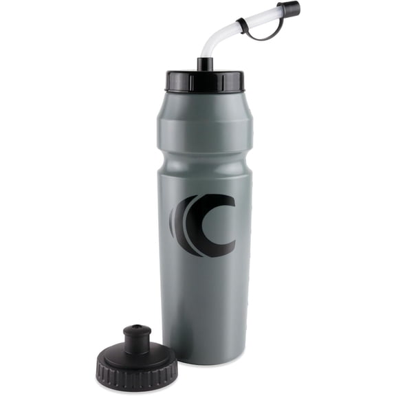 Cannon Sports 1 Liter Sports Water Bottle, BPA-Free, 34 Oz Capacity, Large Mouth, 2 lids (Straw and Squeeze), Great For Helmet Sports Such As Hockey, Lacrosse, Football, Boxing (Gray)