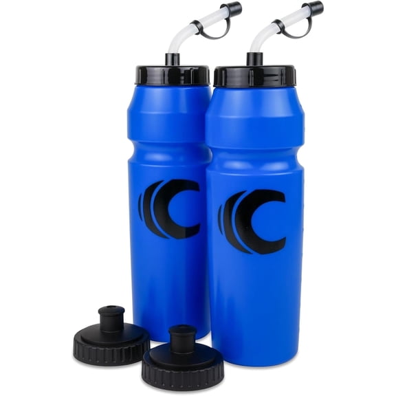 Cannon Sports 1 Liter Sports Water Bottle, BPA-Free, 34 Oz Capacity, Large Mouth, 2 lids (Straw and Squeeze), Great For Helmet Sports Such As Hockey, Lacrosse, Football, Boxing (2 Pack) (Royal Blue)