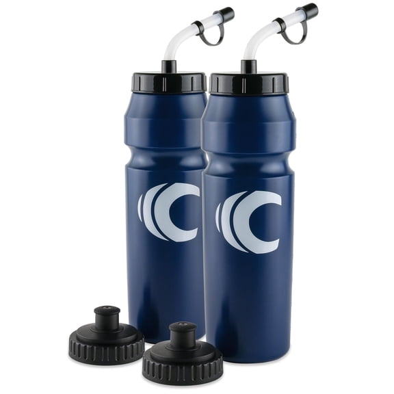 Cannon Sports 1 Liter Sports Water Bottle, BPA-Free, 34 Oz Capacity, Large Mouth, 2 lids (Straw and Squeeze), Great For Helmet Sports Such As Hockey, Lacrosse, Football, Boxing (2 Pack) (Navy)