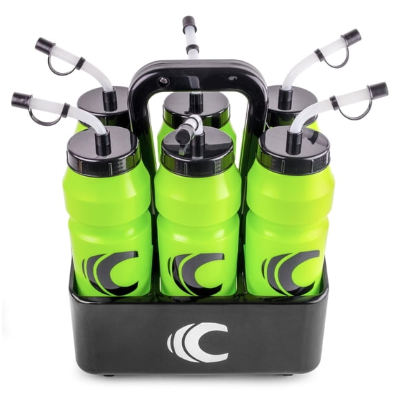 Cannon Sports 1 Liter Sports Water Bottle, BPA-Free, 34oz Capacity, Large Mouth, 2 lids (Straw & Squeeze) with Carrier, Great For Helmet Sports Such As Hockey, Lacrosse, Football, Boxing (Lime Green)