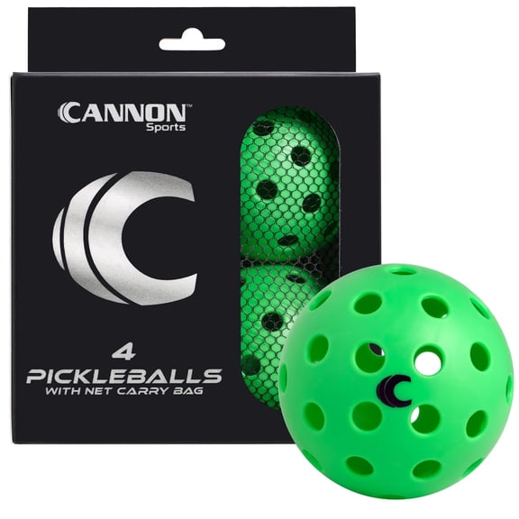 Cannon Sports 4-Pack Pickleballs with Carry Bag – 40 Hole Outdoor Balls – High Visibility, Durable, and Crack Resistant for All Skill Levels (Green, 4 Pack)