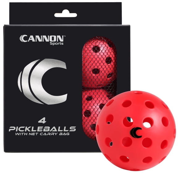 Cannon Sports 4-Pack Pickleballs with Carry Bag – 40 Hole Outdoor Balls – High Visibility, Durable, and Crack Resistant for All Skill Levels (Red, 4 Pack)