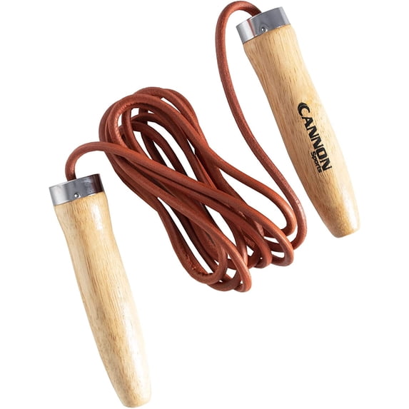 Cannon Sports Leather Jump Rope with Contoured Easy-Grip Wooden Handles & Ball Bearings – Speed Rope for Athletes, Cardio, Boxing, Cross Training & Gym Workouts (9.5 Feet)