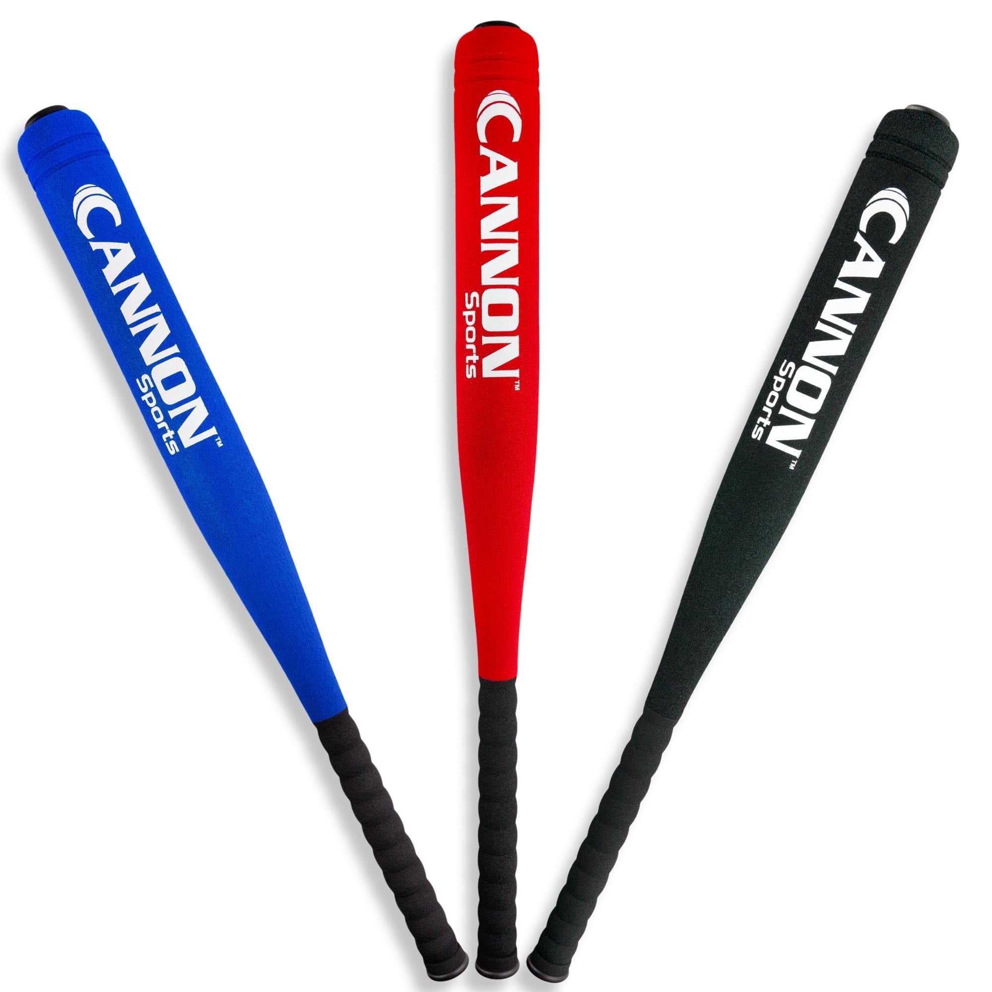 Cannon Sports Foam Baseball Softball Bat - 29-Inch Padded Training Bat with Strong Poly-Core – Soft Foam Practice Bat (Blue, Red, Black, 3 Bats)