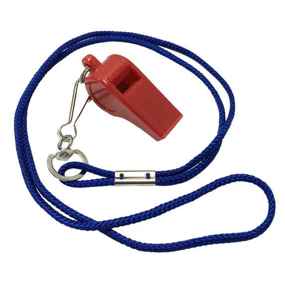Cannon Sports Hi-Impact Red Plastic Whistle with Blue Lanyard