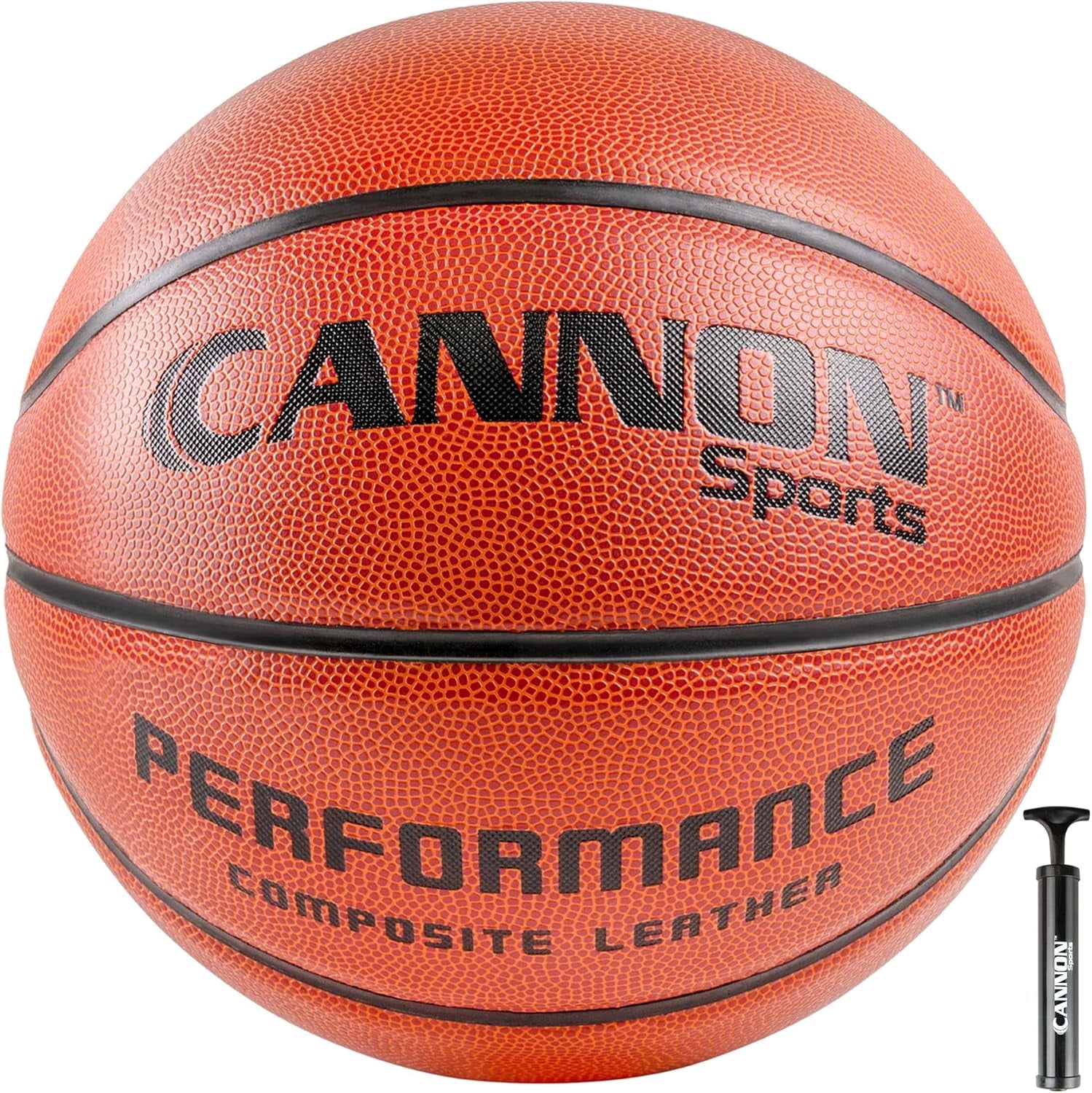Cannon Sports Leather Composite Official Size Basketball Indoor and Outdoor Play with Ball Pump (Official Size 7, 29.5", Orange)