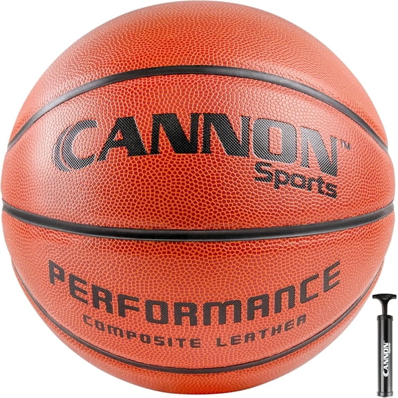 Cannon Sports Leather Composite Official Size Basketball Indoor and Outdoor Play with Ball Pump (Official Size 7, 29.5", Orange)