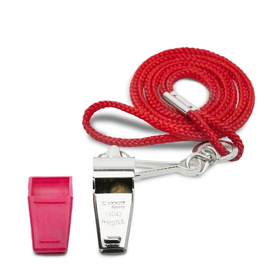Cannon Sports Solid Brass Metal Whistle with Whistle Cover & Lanyard - Loud, Clear Sound, 124 dB Tone, Durable - Ideal for Coaches, Referees, Officials, Trainers (Red)