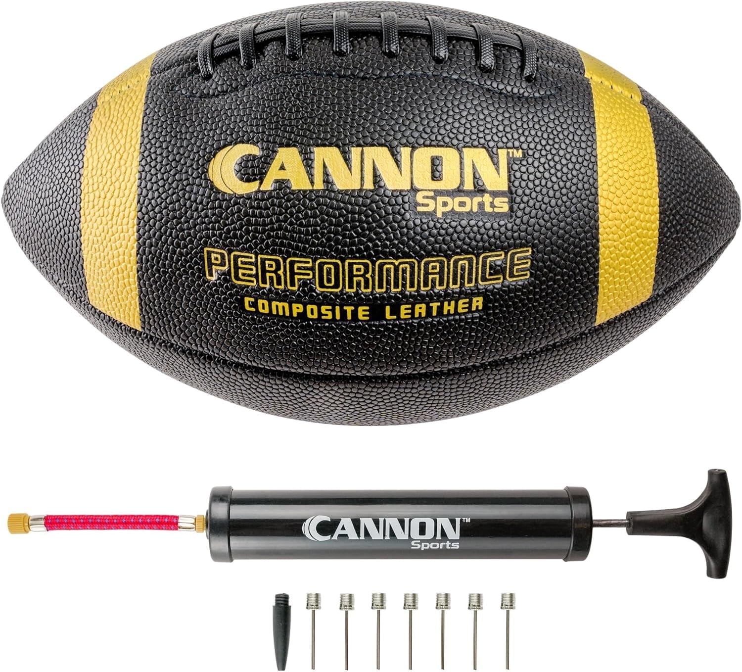 Cannon Sports Official Size Football - Composite Leather Football with Extra Grip & Durable Construction for All-Weather Play – Regulation Size Ball with Pump (Black/Gold, Official)