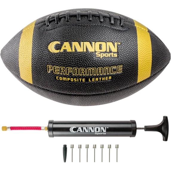 Cannon Sports Official Size Football - Composite Leather Football with Extra Grip & Durable Construction for All-Weather Play – Regulation Size Ball with Pump (Black/Gold, Official)