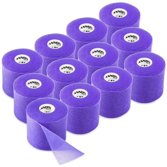 Cannon Sports Pre-Wrap 12-Pack 30 Yards Each Roll Athletic Tape Foam Underwraps for Ankles Wrists Hands Knees Elbows Hair (Purple)