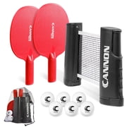 Cannon Sports Table Tennis Set   2 Unbreakable Paddles, 6 3-Star Balls, Retractable Net & Carry Bag   Clamp-On Portable Ping Pong Net Fits Tables up to 2 Inch Thick, Extends to 6 Feet Red