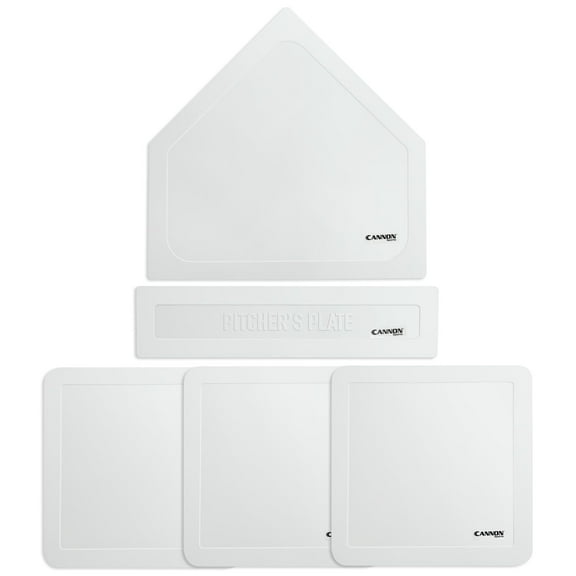 Cannon Sports Throwdown Base Set - 5pc Durable Rubber Home Plate, Pitcher's Mound & 3 Bases – Indoor Outdoor Base Set Perfect for Baseball, Softball, Kickball, Backyard Practice (White)