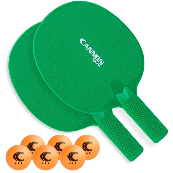 Cannon Sports Unbreakable Table Tennis Paddle Set - 2 Rackets with 6 Pack of 3-Star Table Tennis Balls – Portable Set for 2 Players (2 Green Paddles + 6 Orange Balls)