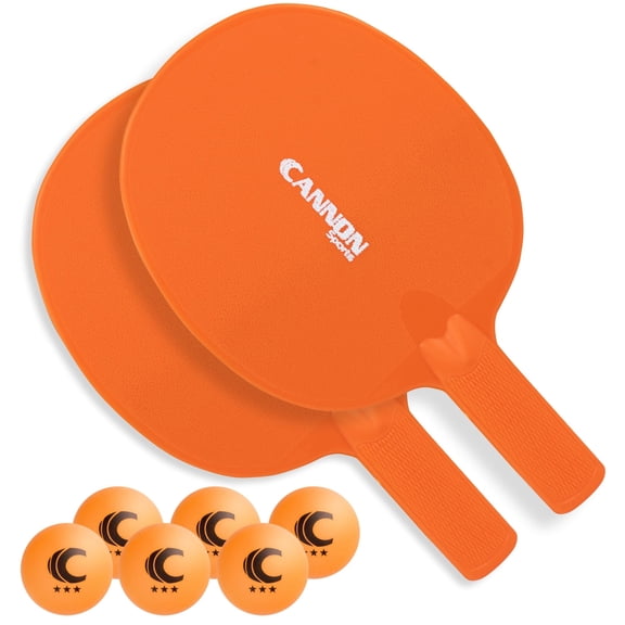 Cannon Sports Unbreakable Table Tennis Paddle Set - 2 Rackets with 6 Pack of 3-Star Table Tennis Balls – Portable Set for 2 Players (2 Orange Paddles + 6 Orange Balls)