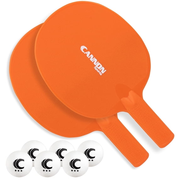 Cannon Sports Unbreakable Table Tennis Paddle Set - 2 Rackets with 6 Pack of 3-Star Table Tennis Balls – Portable Set for 2 Players (2 Orange Paddles + 6 White Balls)