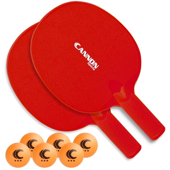 Cannon Sports Unbreakable Table Tennis Paddle Set - 2 Rackets with 6 Pack of 3-Star Table Tennis Balls – Portable Set for 2 Players (2 Red Paddles + 6 Orange Balls)
