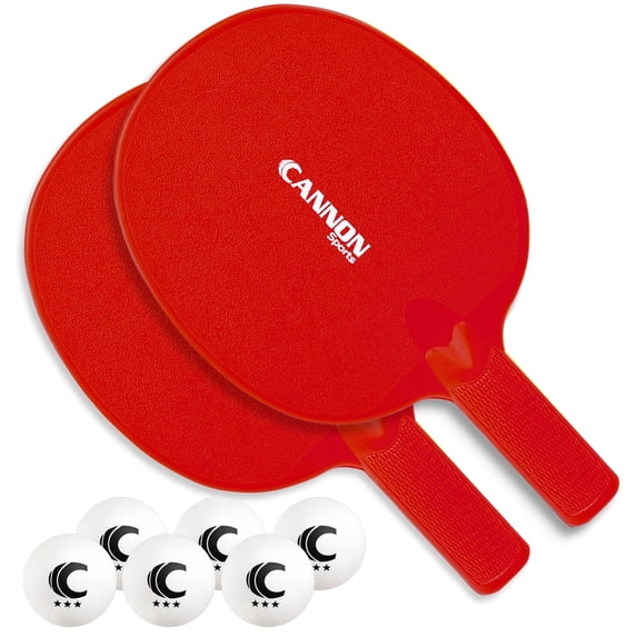 Cannon Sports Unbreakable Table Tennis Paddle Set - 2 Rackets with 6 Pack of 3-Star Table Tennis Balls – Portable Set for 2 Players (2 Red Paddles + 6 White Balls)