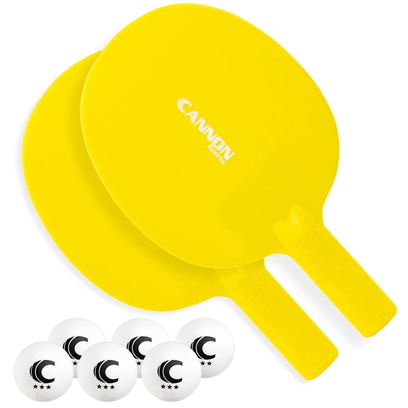 Cannon Sports Unbreakable Table Tennis Paddle Set - 2 Rackets with 6 Pack of 3-Star Table Tennis Balls – Portable Set for 2 Players (2 Yellow Paddles + 6 White Balls)