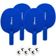 Cannon Sports Unbreakable Table Tennis Paddle Set - 4 Rackets with 6 Pack of 3-Star Table Tennis Balls   Portable Set for 4 Players 4 Royal Blue Paddles + 6 White Balls