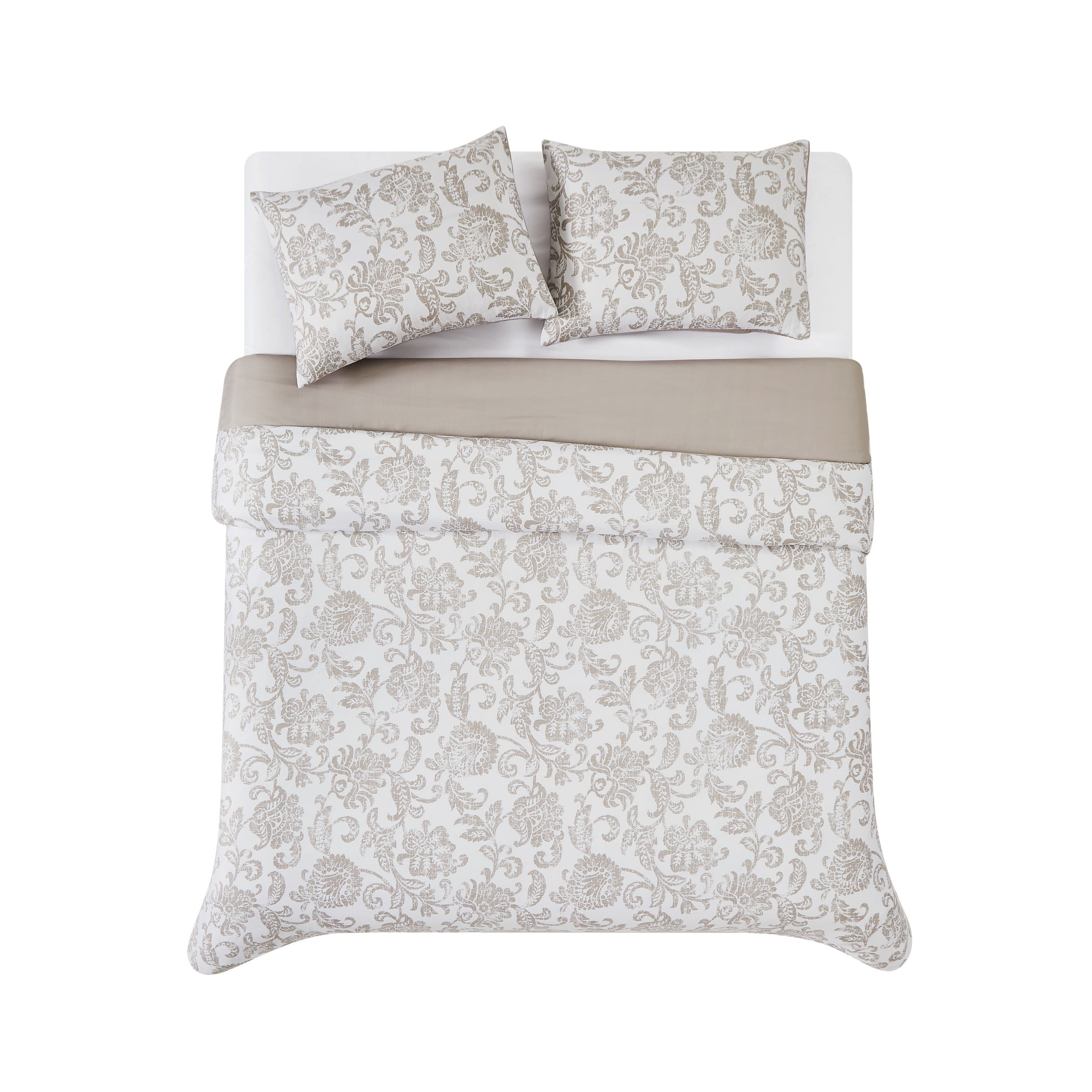 Twin White and Taupe Microfiber Reversible Comforter Set