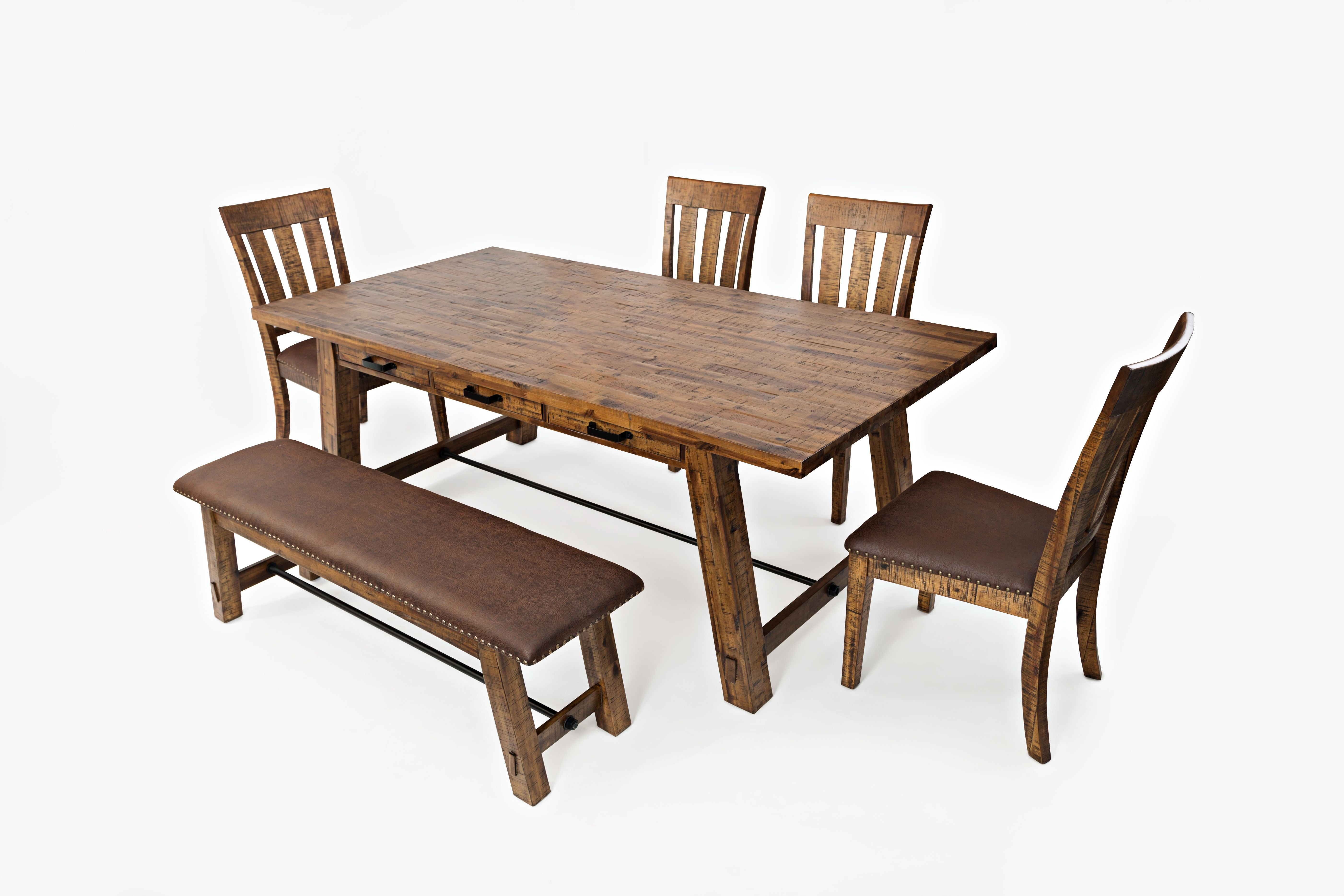 Cannon Valley Rustic Brown 82" Dining Table Set with Bench