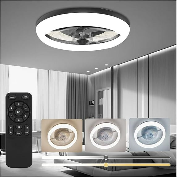 CannonX 14” Low Profile Ceiling Fans with Lights and Remote, Modern Fandelier Ceiling Fan with Light, 6 Speeds, 3 Lighting Modes 3500K-5500K, Flush Mount for Bedroom, LED 2200 Lumens, ETL Certified