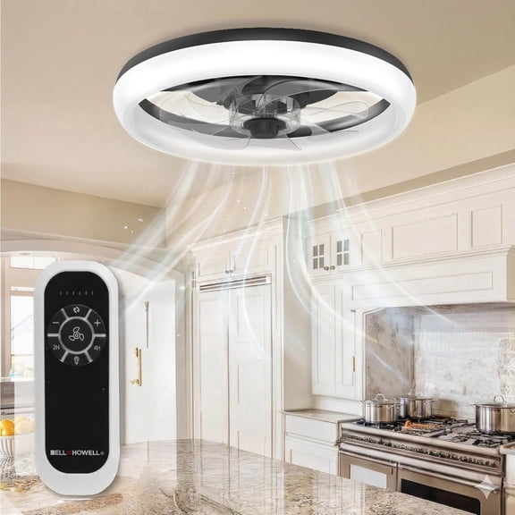 CannonX 19.7” Low Profile Ceiling Fans with Lights and Remote, Modern Fandelier Ceiling Fan with Light, 6 Speeds, 3 Lighting Modes 3500K-5500K, Flush Mount for Bedroom, LED 2200 Lumens, Black