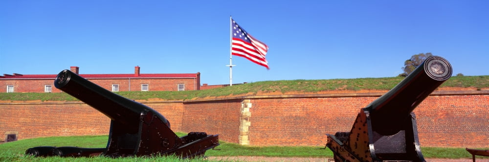 Cannons and wall at Fort McHenry National Monument Baltimore Maryland Canvas Art - Panoramic Images (36 x 12)