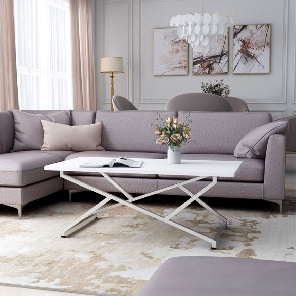 Cano Metal Rectangle Coffee Table, Chrome and White