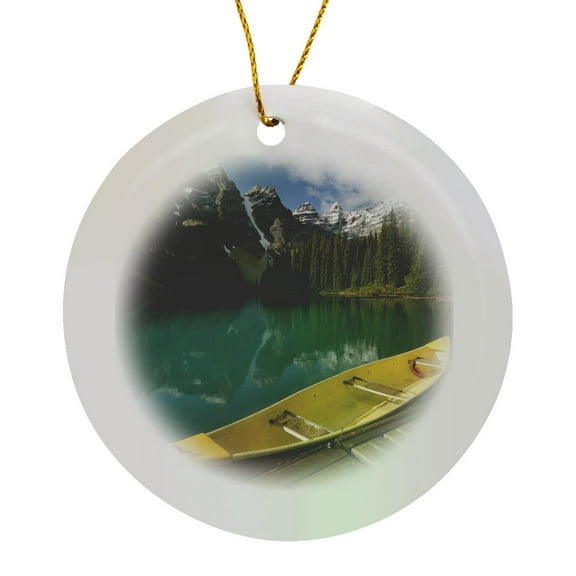 3drose, Canoe Along Moraine Lake, Banff National Park, Banff-cn02 Rkl0004 - Raymond Klass, Circle Porcelain Ornament