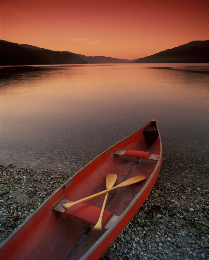 Canoe At Edge Of Mountain Lake Shuswap British Columbia Canada Canvas Art - Don Hammond Design Pics (24 x 30)