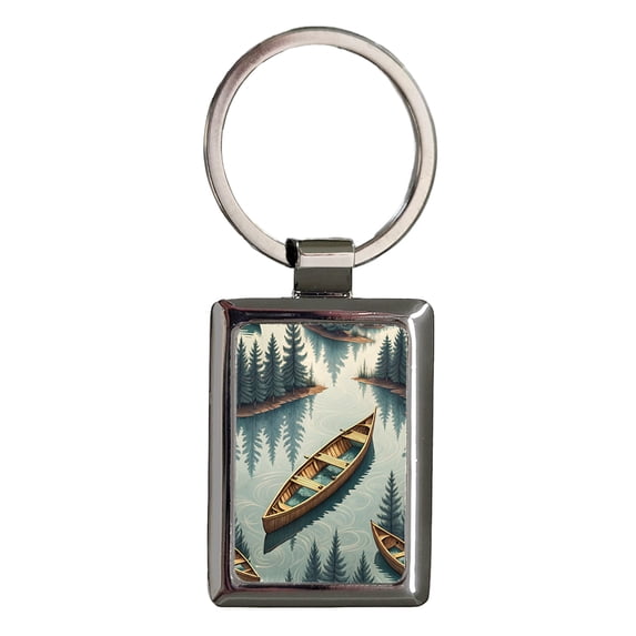 Canoe In Water Metal Rectangle Keychain
