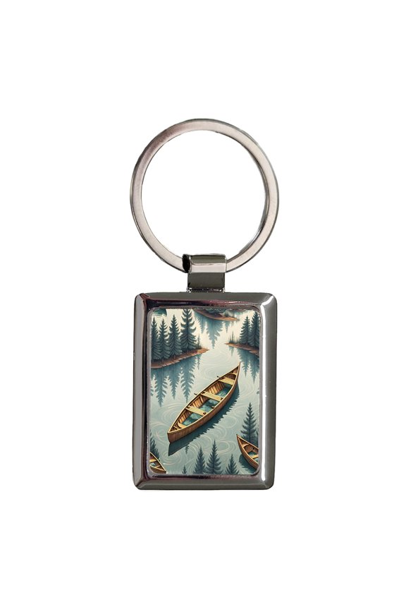 Canoe In Water Metal Rectangle Keychain