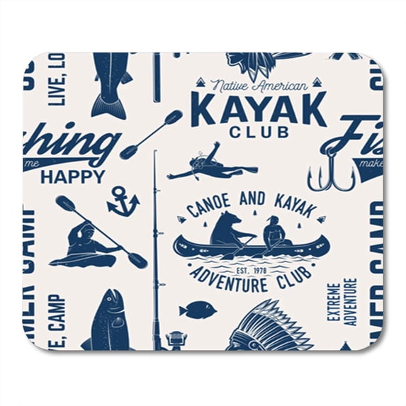 Canoe Kayak and Fishing Club for Stamp Badge Tee Vintage Mousepad Mouse Pad Mouse Mat 9x10 inch