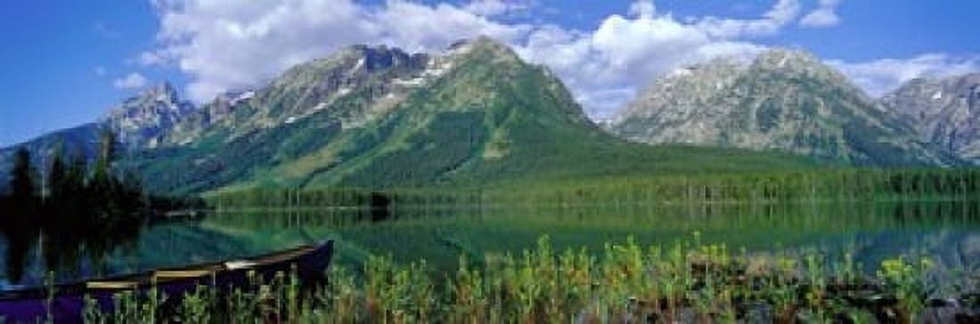 Canoe Leigh Lake Grand Teton National Park WY USA Canvas Art - Panoramic Images (18 x 6)