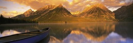 Canoe Leigh Lake Grand Teton National Park WY USA Canvas Art - Panoramic Images (36 x 12)