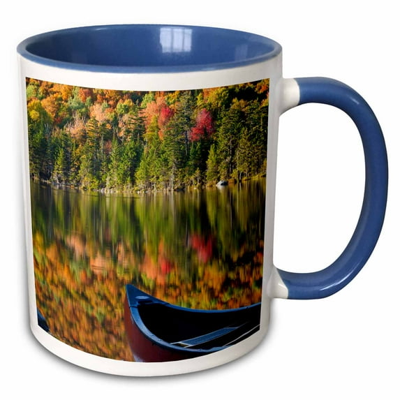 3drose, Canoe on Pond in New Hampshires White Mountains., 11oz Two-tone Blue Mug