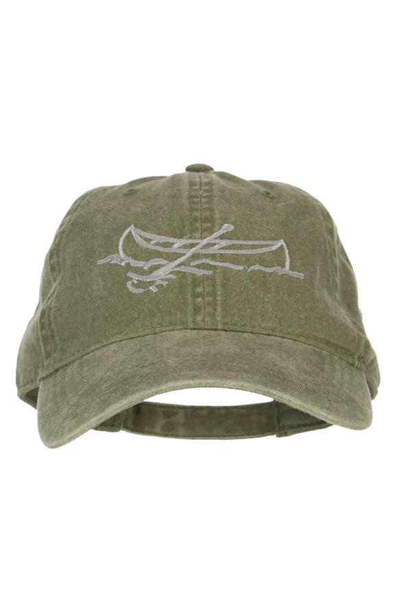 Canoe Outline Embroidered Washed Buckle Cap - Olive OSFM