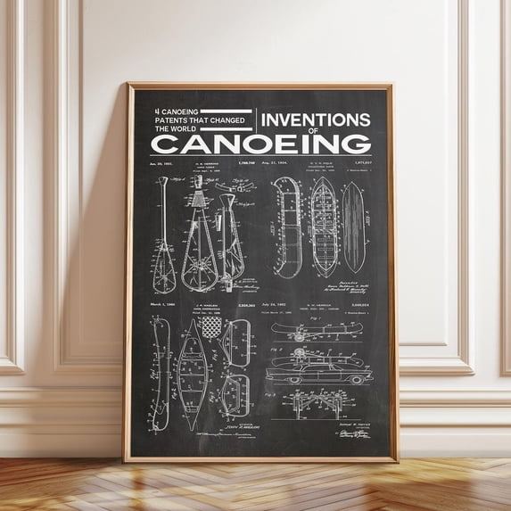 Canoe Patent Vintage Paddle Design Beach House Decor, Stretched Canvas 16x20in