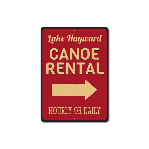 Canoe Rental Arrow Sign, Custom Hourly Or Daily Rates Lake Sign, Lake Location Name Aluminum Decor - 4x18 inches