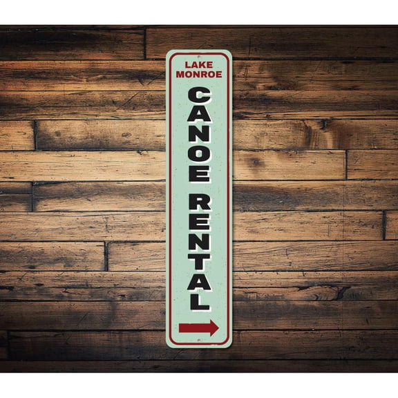 Canoe Rental Arrow Vertical Novelty Decor, Metal Wall Sign - 4x18 Inches
