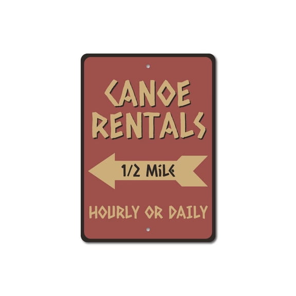 Canoe Rentals Sign, Canoe Sign, Canoe Arrow Sign, Lake Mileage Aluminum Metal Decor Sign - 4x18 inches