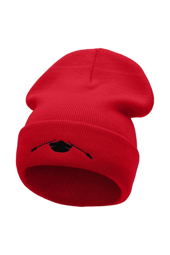 Canoe Ride Embroidered 12 Inch Long Knitted Beanie - Red OSFM
