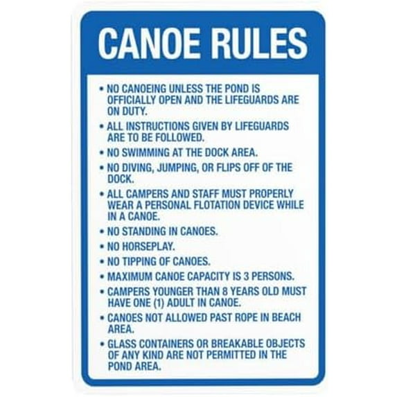 Canoe Rules Warning Signs, Rules Metal Signs for Outdoor Indoor Road Yard Garage Home Business Street Wall Caution Custom Decor 8 x 12 Inch
