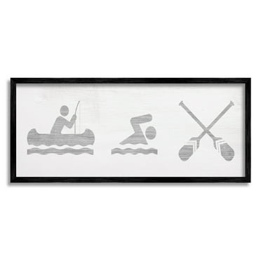 Canoe Swimming Lake Sign Typography Graphic Art Black Framed Art Print Wall Art